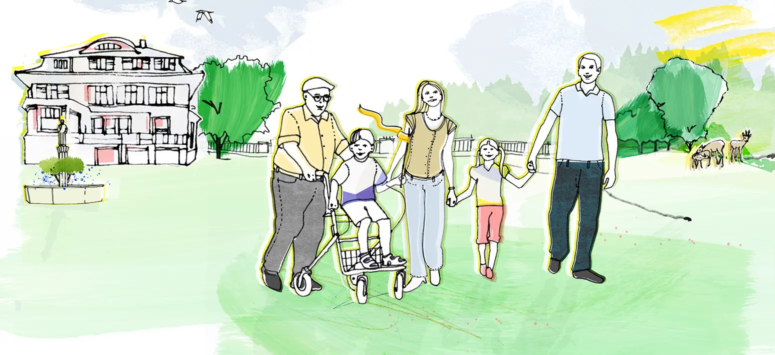 Mehrgenerationen-Familie im Park beim Spazieren